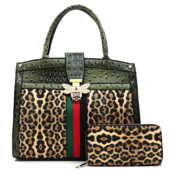 Queen Bee Stripe Leopard Satchel & Wallet Set - Picture 8 of 15